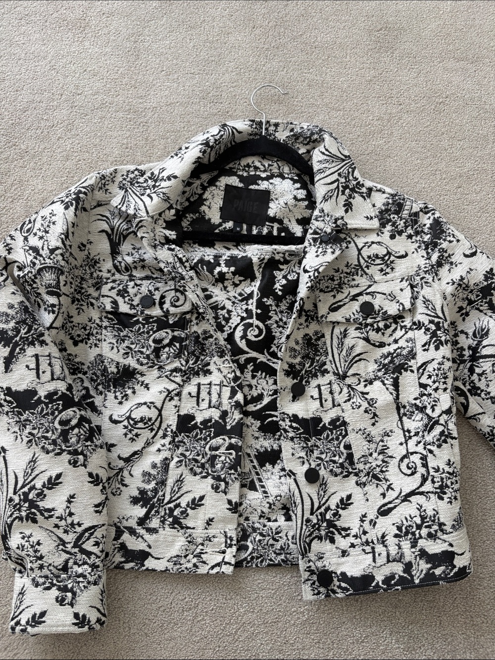 PAIGE Black & White Printed Crop Jean Jacket